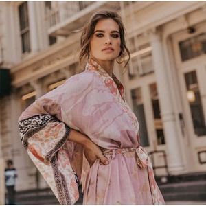 Chic Pink Patterned Long Sleeve Dress